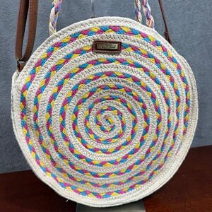 Sun N Sand‎ Jute Straw Circle Crossbody Bag Braided Handles Summer Purse